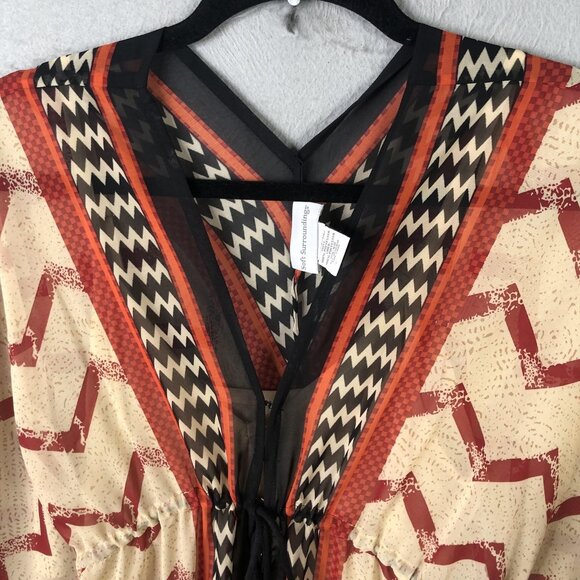 Soft Surroundings Dress Womens XS Multicolor Chevron Kaftan Maxi Boho Beaded - Picture 13 of 16